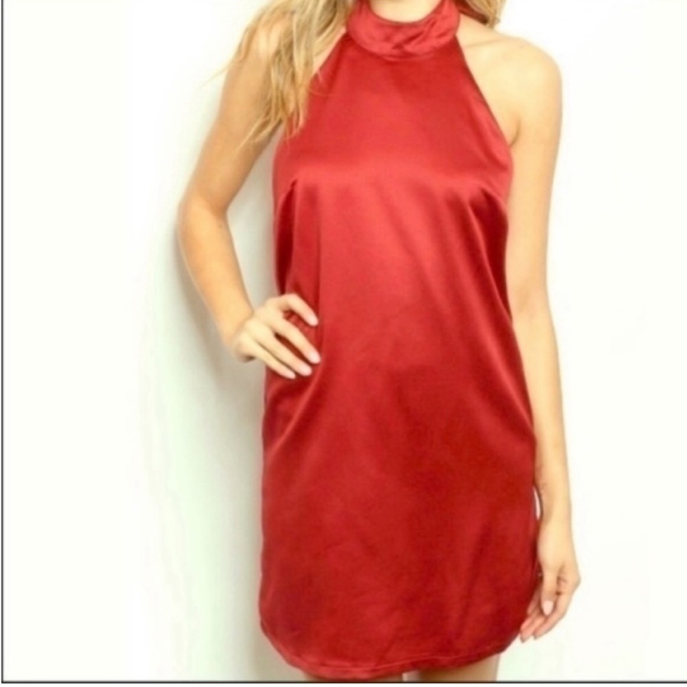 Wine Colored Halter Dress with Tassels